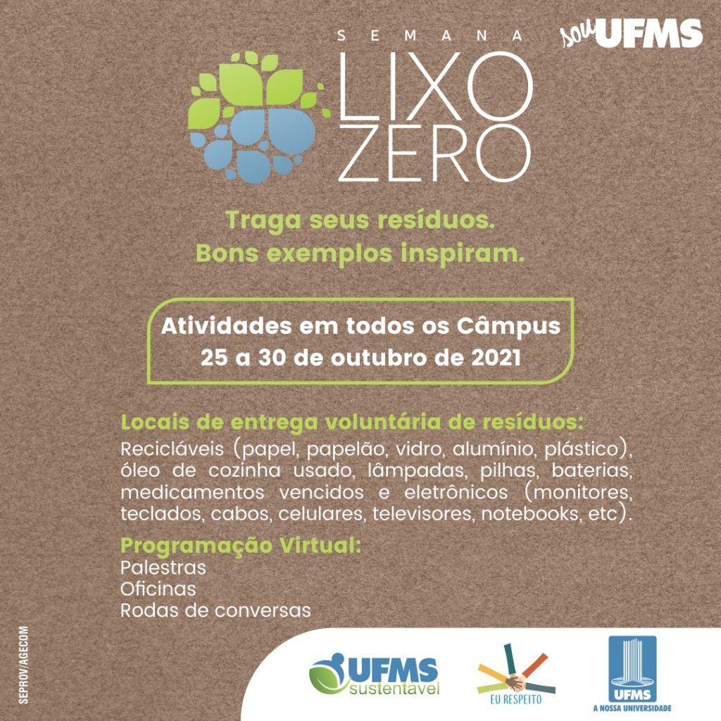 Semana Lixo Zero da UFMS será realizada de 25 a 30 de outubro em todos